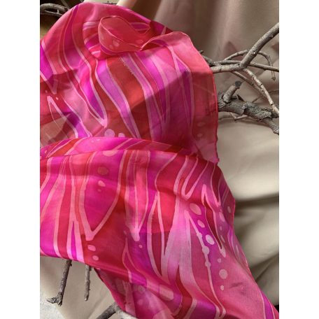 Magenta,pink,piros színű ,batikolt valódi selyemsál