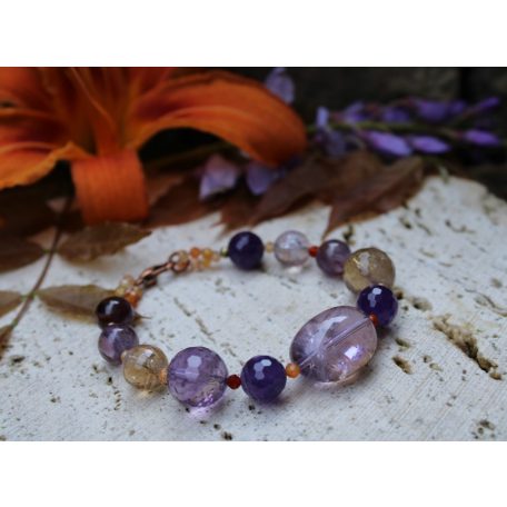 Lila és narancs ásvány karkötő