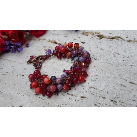Pink, lila, piros ásvány karkötő 