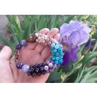 Ametiszt, amazonit, ásvány karkötő, kék és lila színvilág 