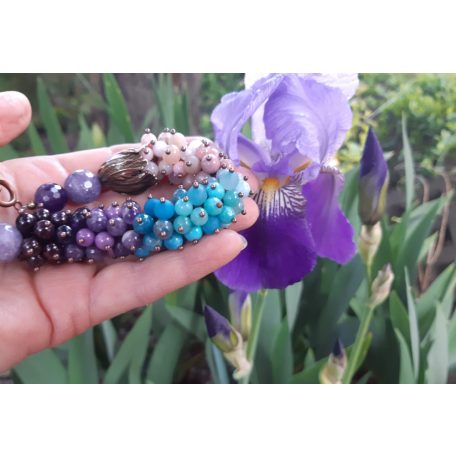 Ametiszt, amazonit, ásvány karkötő, kék és lila színvilág 