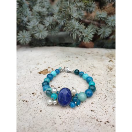 Lapis lazuli, amazonit, apatit - ásványok, gyöngy - karkötő 