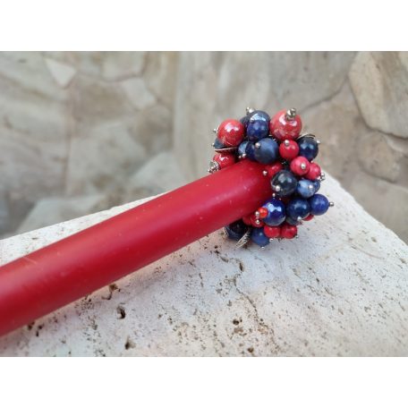 Korall és lapis lazuli, gumis gyertyagyűrű 