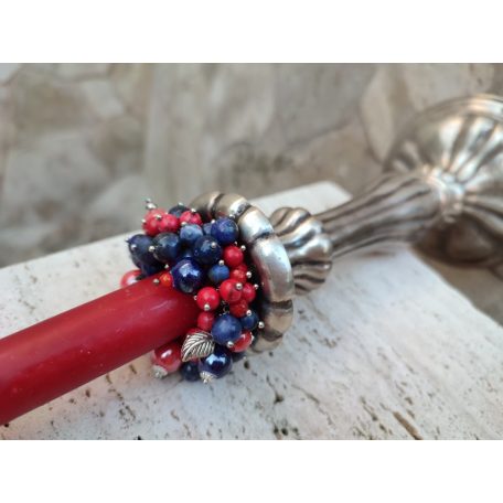 Korall és lapis lazuli, gumis gyertyagyűrű 