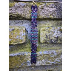 Zöld, arany, lila üveggyöngy karkötő 