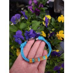   Arany, türkiz, olivzöld, narancs színekkel, japán üveggyöngy karkötő 