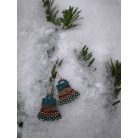 Aranyló fényű, legyező formájú üveggyöngy fülbevaló, narancs, zöld, barna színekkel 