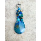 Csepp alakú achát medál, ásványokkal - apatit, türkenit, jáde 