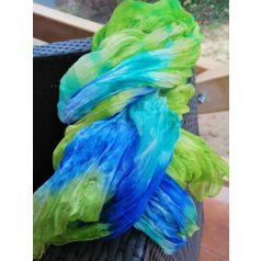 Gyűrt,batikolt selyemsál - Tavaszi zöld -türkíz-kék