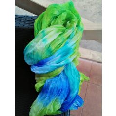 Gyűrt,batikolt selyemsál - Tavaszi zöld -türkíz-kék