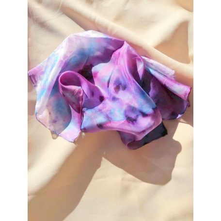 Batikolt valódi selyemkendő lila és kék színekkel