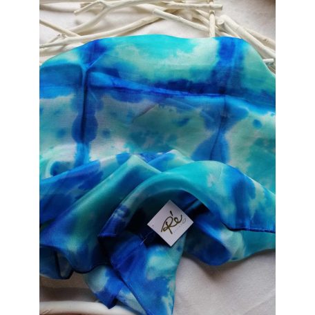 Batikolt valódi selyemkendő mentazöld,türkiz és kék szinekkel