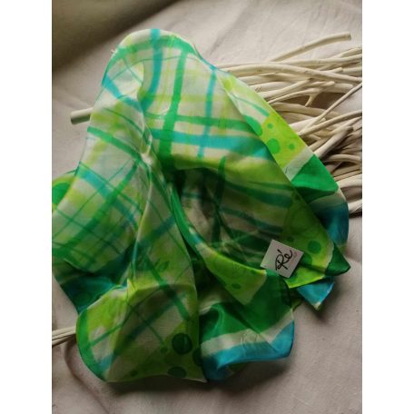 Zöld és türkizkékkel festett valódi selyemkendő