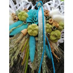   Szív alakú kopogtató türkiz,zöld és natúr szárazvirágokkal