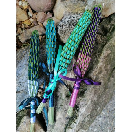 Levendula buzogány kék és smaragdzöld szalaggal