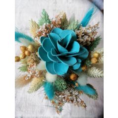 Türkiz asztaldísz szárított festett virágokkal