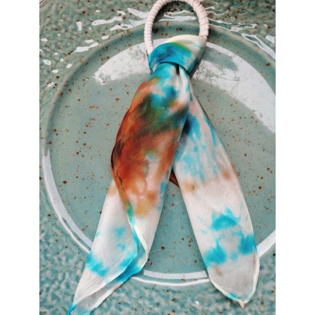 Batikolt hajkendő Fahéj ,türkiz és fehér színű